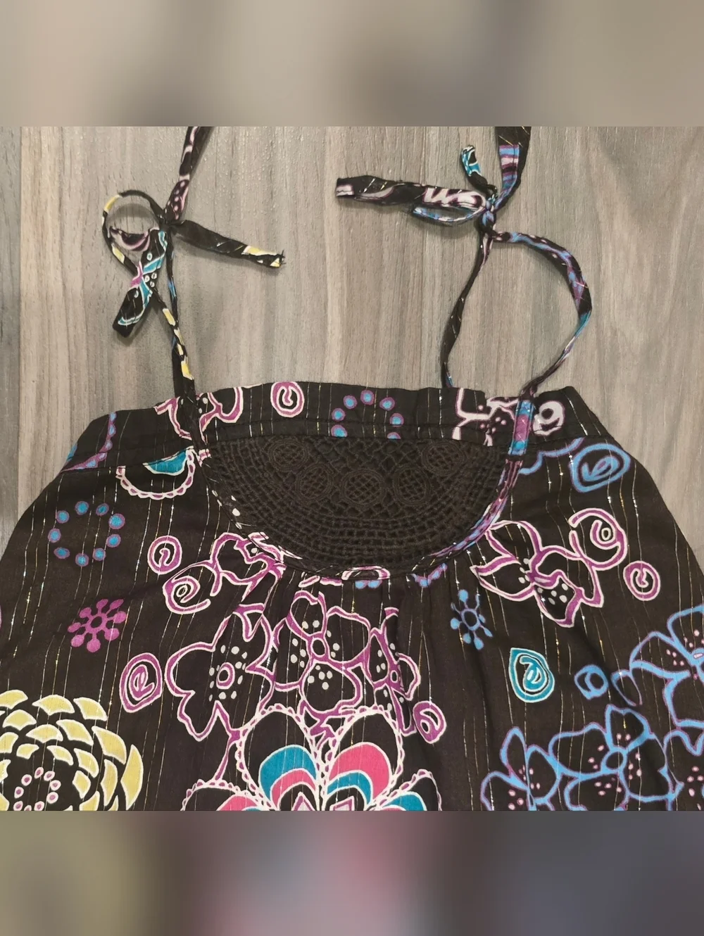 Old Navy Girls Floral Medallion Sundress Large Tie Strap A-Line Dress